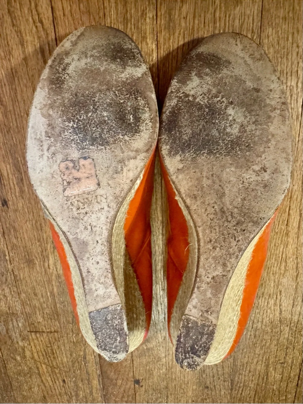 Lanvin Orange Patent Espadrille Wedge Pumps - Braided Jute Heel - 41